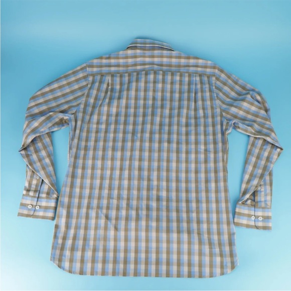 Fish Hippie Solace Collection Tan Blue Plaid Stretch Button Down Shirt Size L - Picture 2 of 5